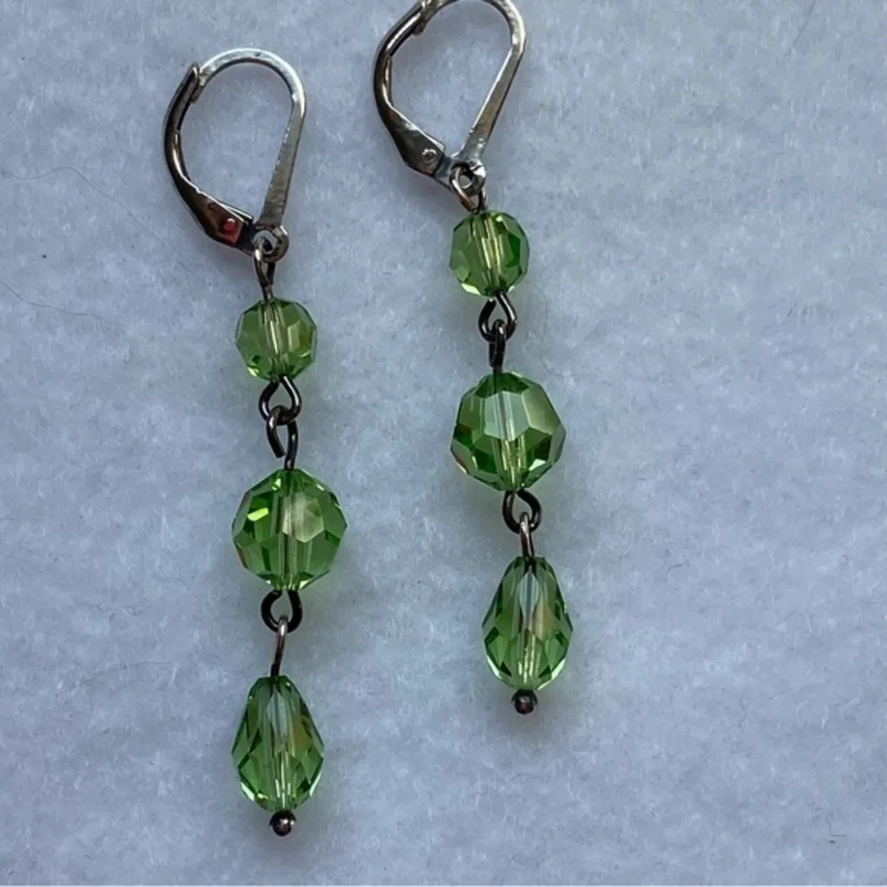 925 Sterling Silver Lime Green Crystal Beaded Dangling Ball Drop Earrings NEW